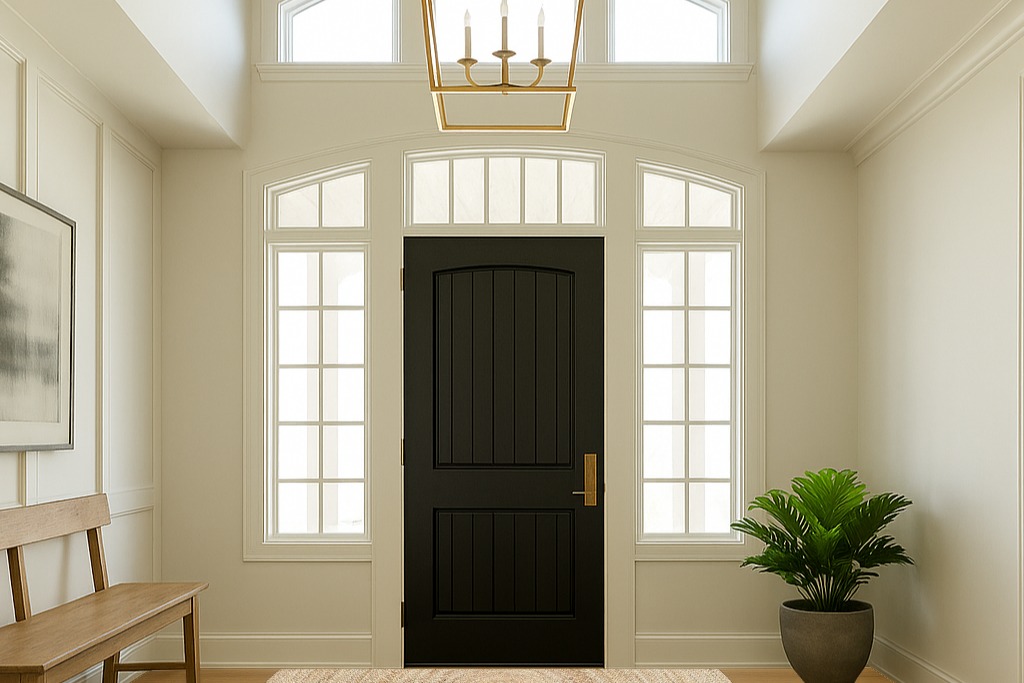 Farmhouse rug ideas in White Traditional Foyer