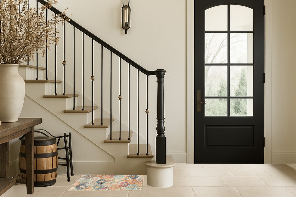 Foyer rug ideas in Foyer with Stairs
