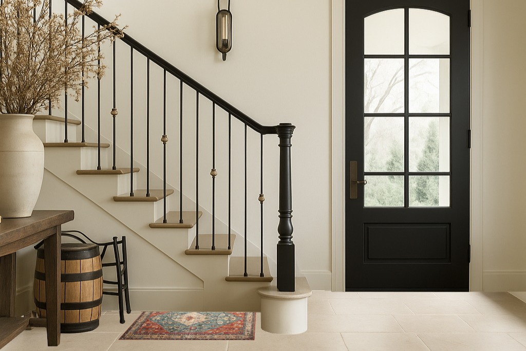 Foyer rug ideas in Foyer with Stairs