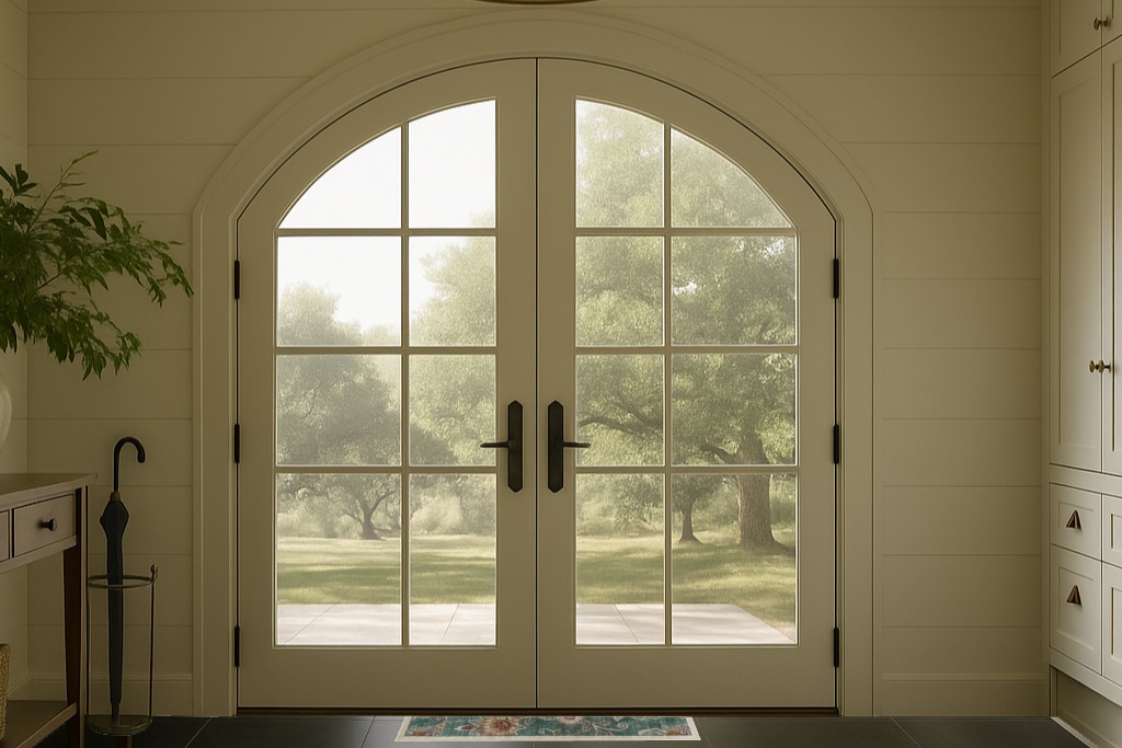 Green rug ideas in White Farmhouse Traditional Foyer