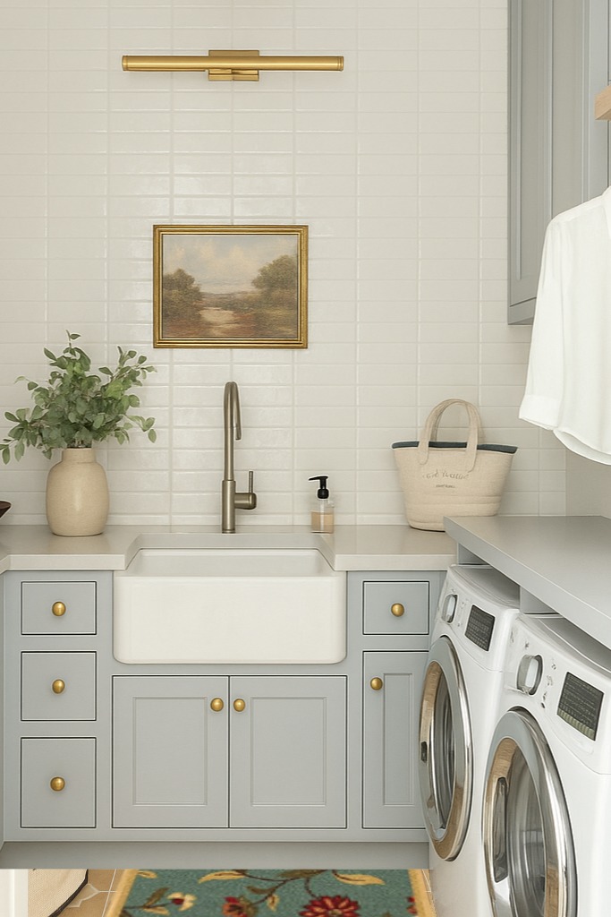 Rug runner ideas in Blue Laundry Room