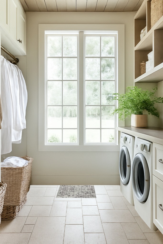 Grey rug ideas in Natural Laundry Room
