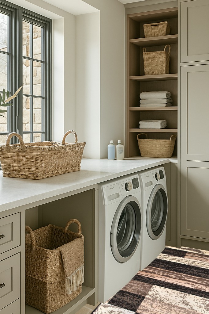 Laundry room rug ideas in Sage Green Laundry Room