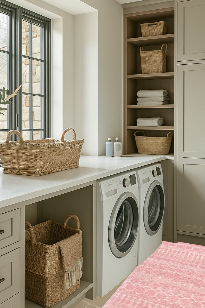 Rug runner ideas in Sage Green Laundry Room
