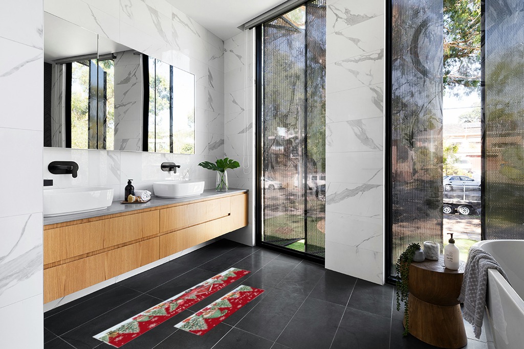 Christmas rug ideas in Modern Black Tiled bathroom