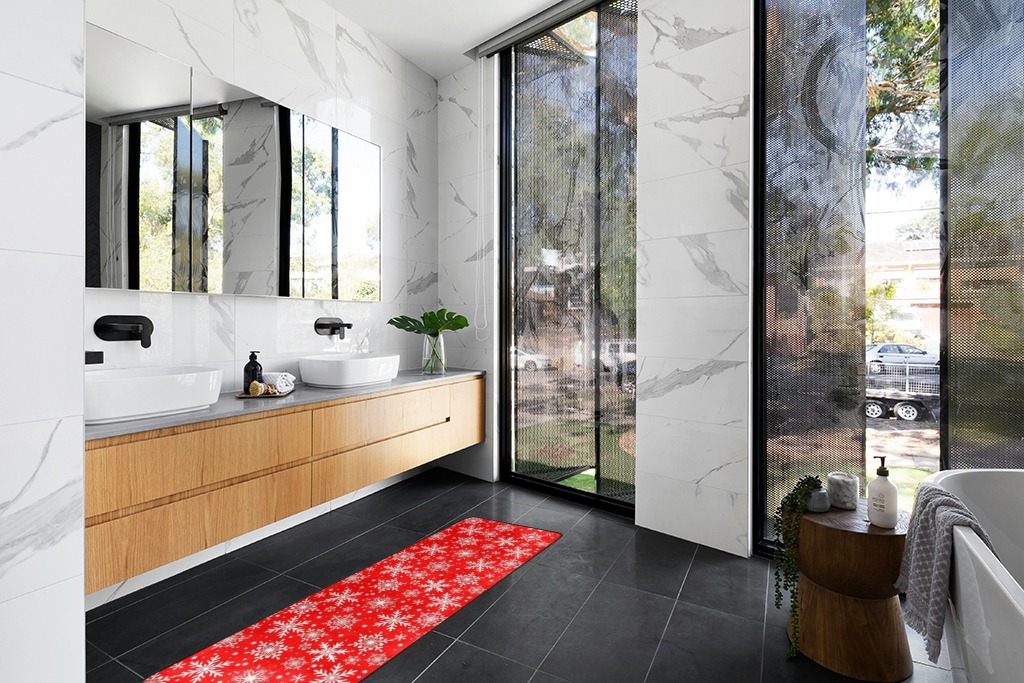 Christmas rug ideas in Modern Black Tiled bathroom