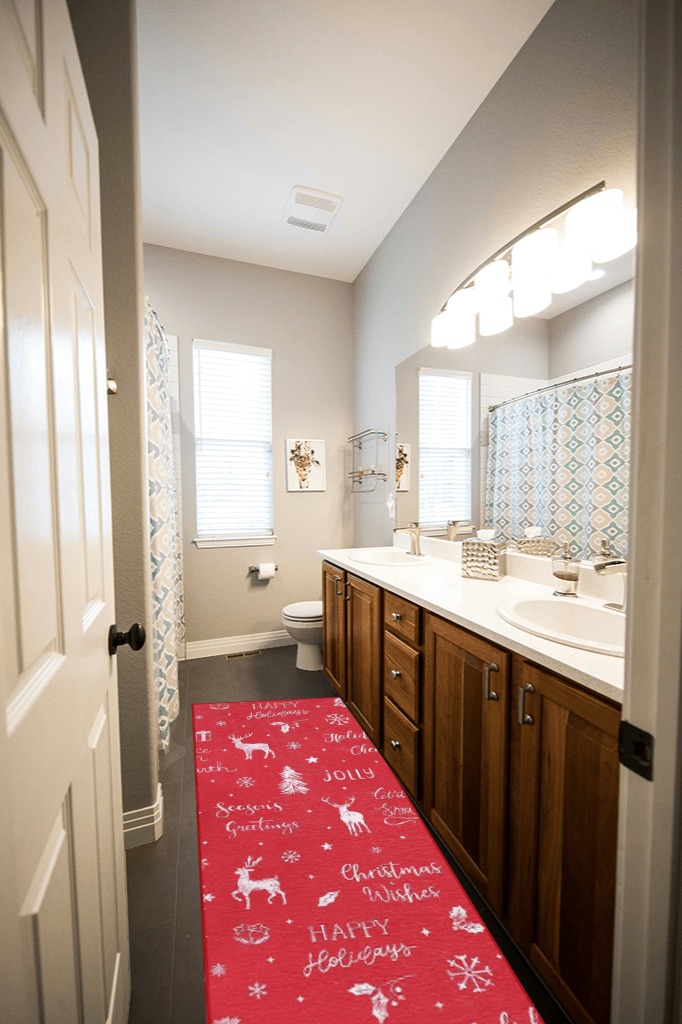 Small bathroom rug ideas in Wooden and Grey Bathroom