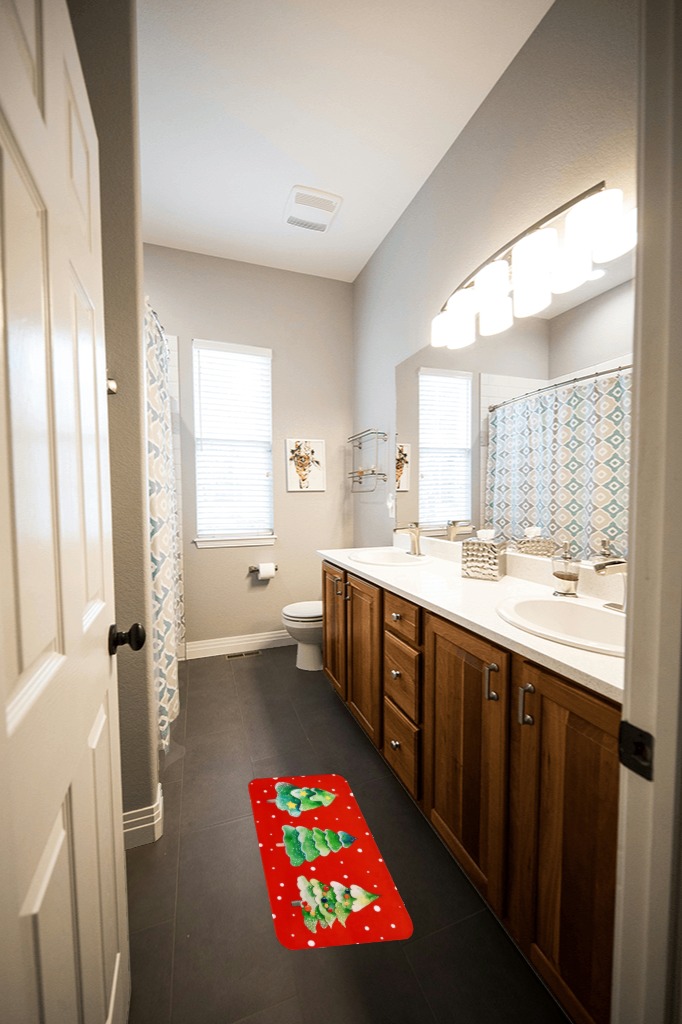 Small bathroom rug ideas in Wooden and Grey Bathroom