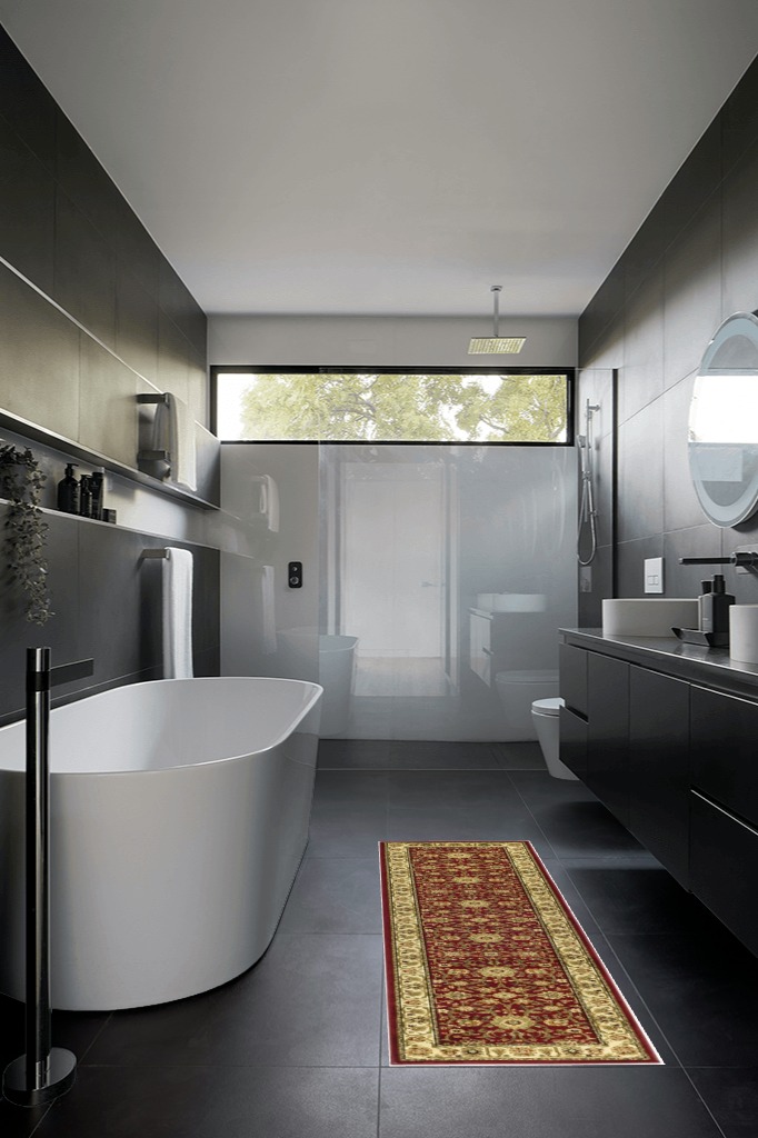 Oriental rug decorating ideas in Black Modern Bathroom