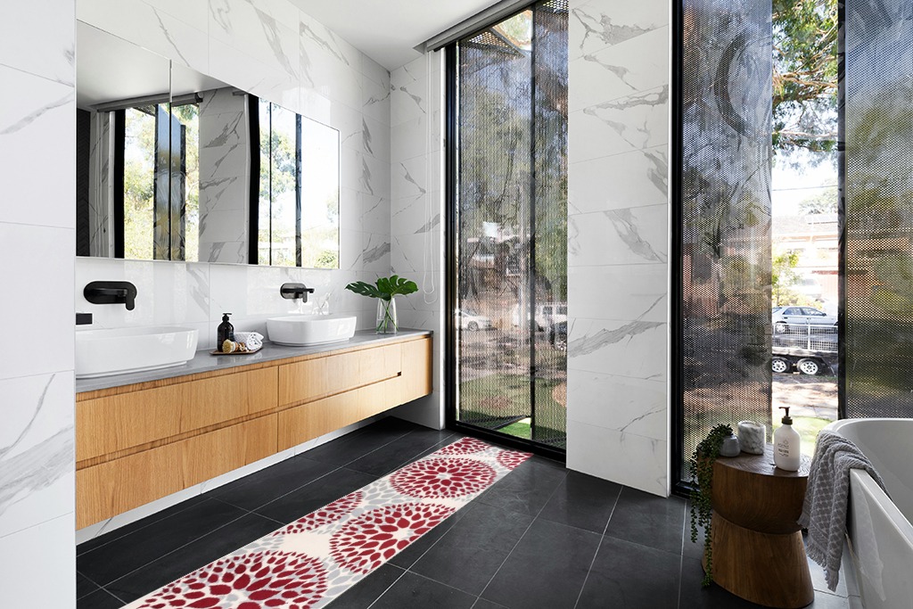 Rug ideas in Modern Black Tiled bathroom