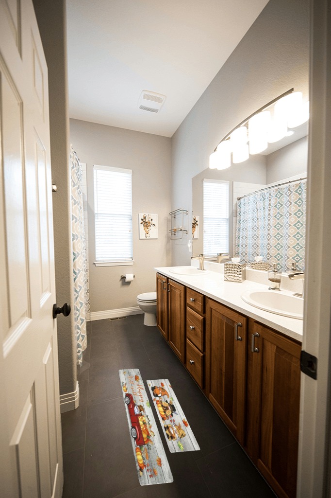 Rug ideas in Wooden and Grey Bathroom