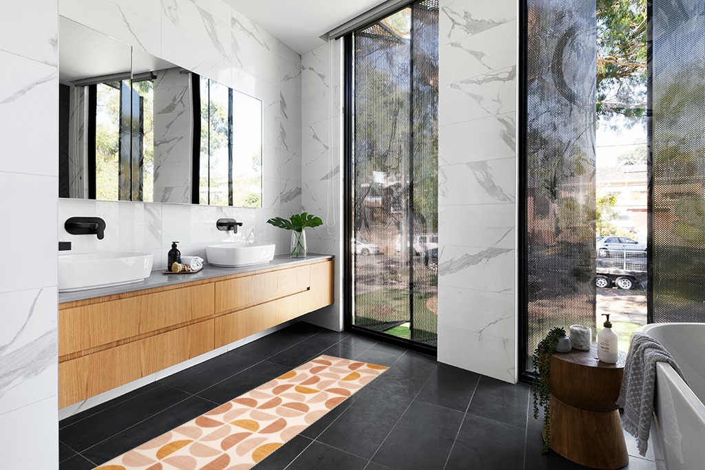 Bathroom rug ideas ivory in Modern Black Tiled bathroom