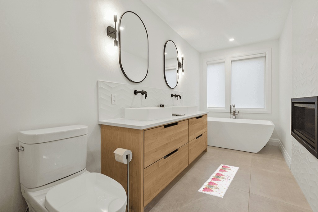 Christmas rug ideas in Scandinavian Neutral bathroom