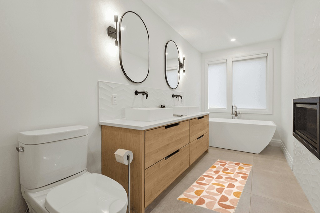 Bathroom rug ideas ivory in Scandinavian Neutral bathroom