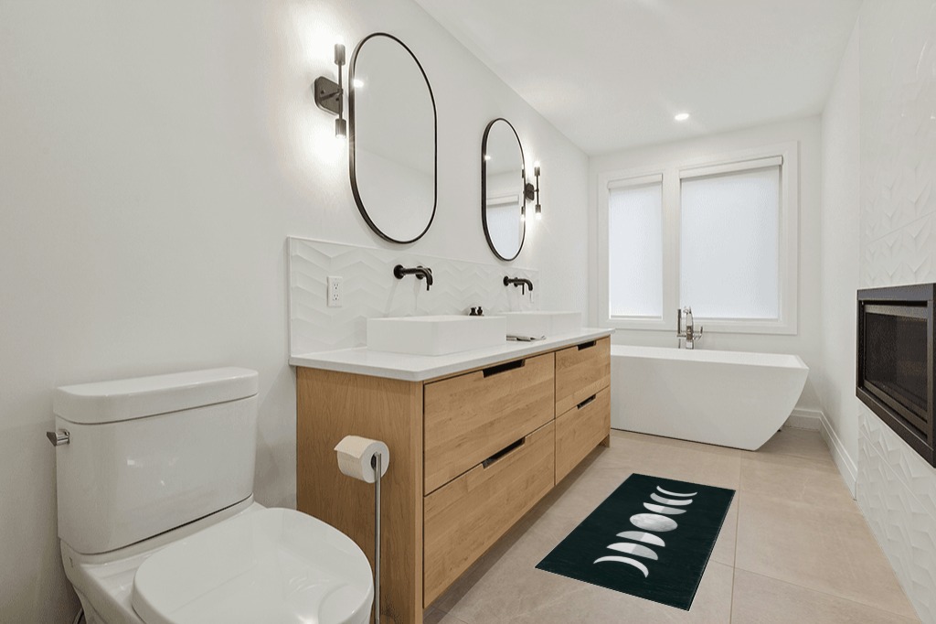 Rug runner ideas in Scandinavian Neutral bathroom