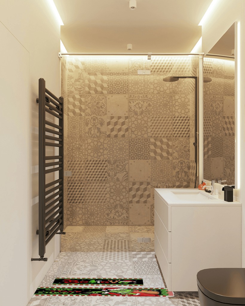 Green rug ideas in White Tiled Bathroom