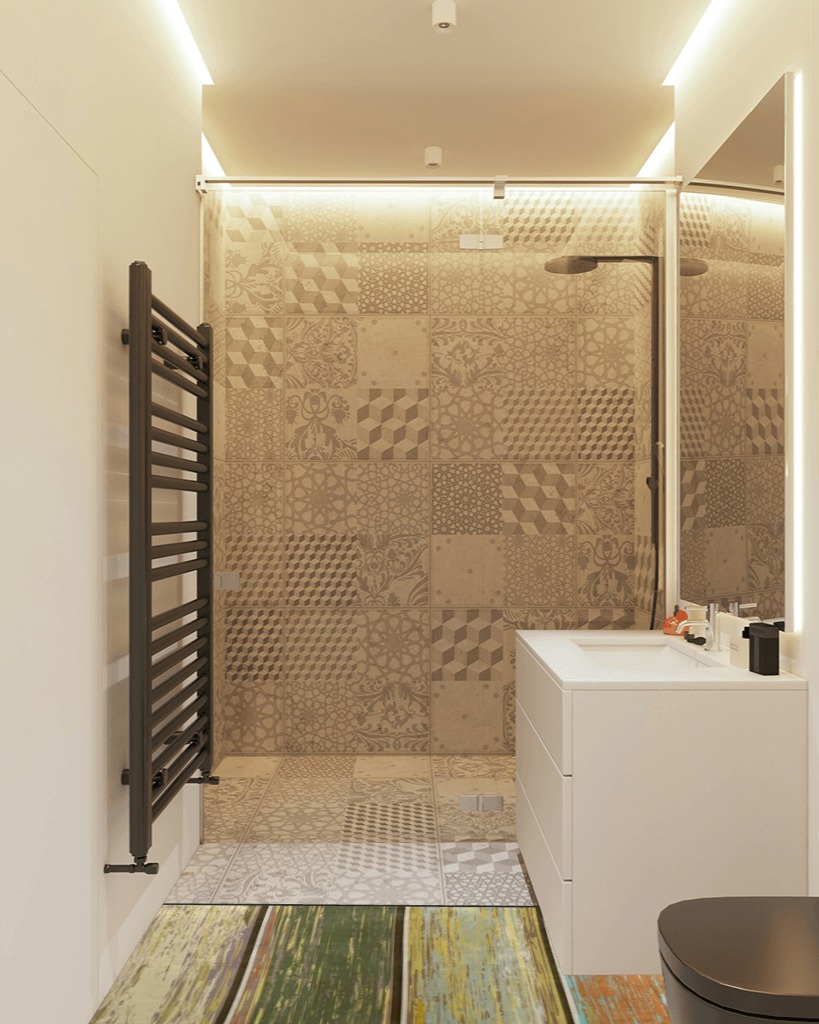 Rug runner ideas in White Tiled Bathroom