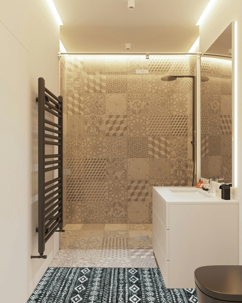 Green rug ideas in White Tiled Bathroom
