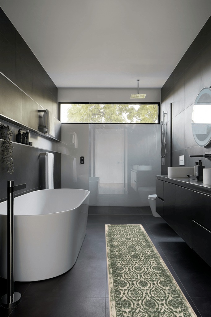Rug runner ideas in Black Modern Bathroom