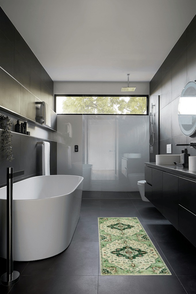 Small bathroom rug ideas in Black Modern Bathroom