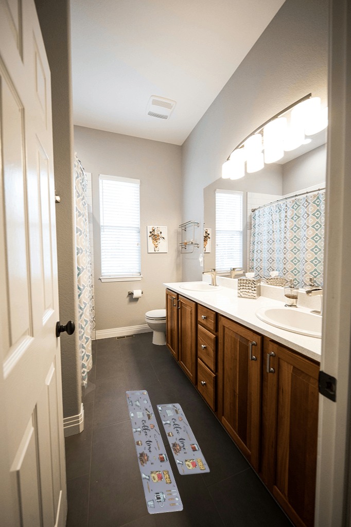Grey rug ideas in Wooden and Grey Bathroom