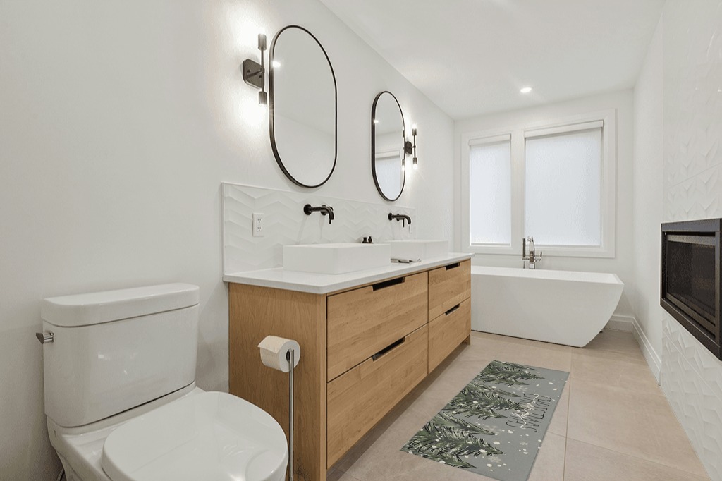 Green rug ideas in Scandinavian Neutral bathroom