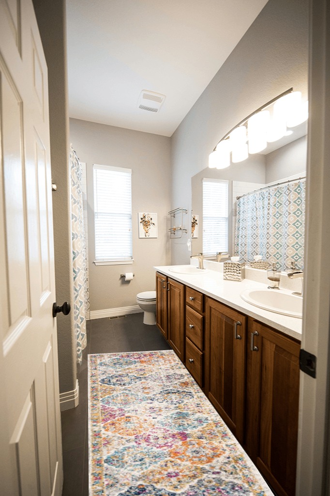Bathroom rug ideas multicolor in Wooden and Grey Bathroom