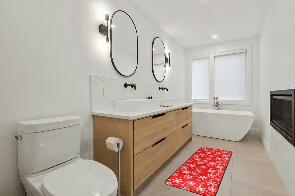 Christmas rug ideas in Scandinavian Neutral bathroom