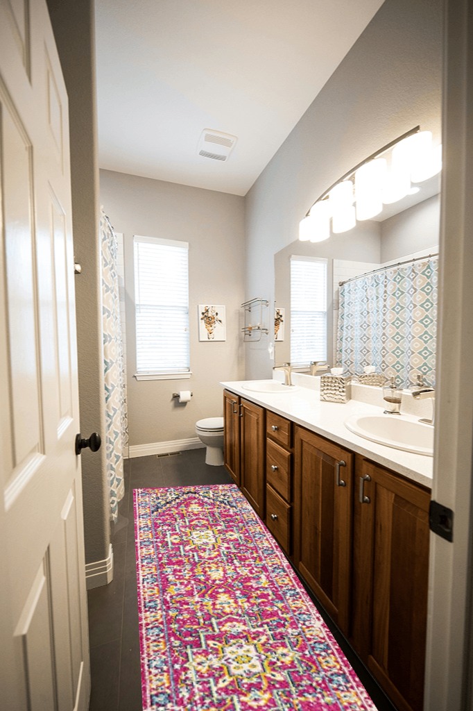 Rug ideas in Wooden and Grey Bathroom