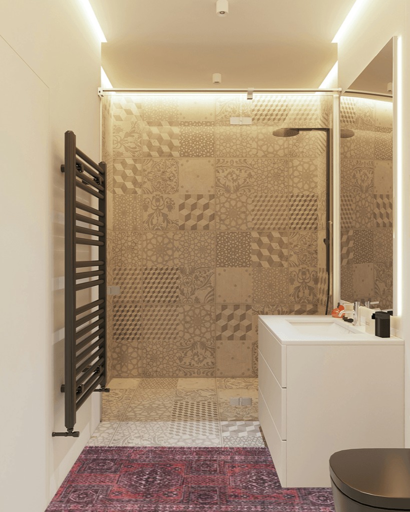Rug ideas in White Tiled Bathroom