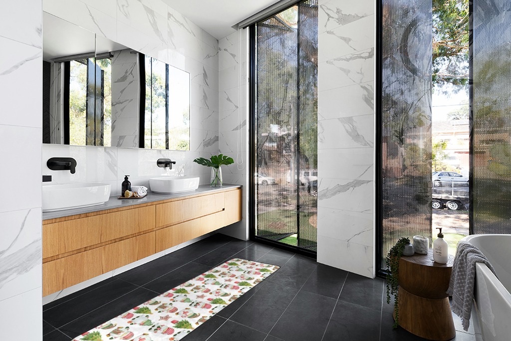 Rug ideas in Modern Black Tiled bathroom