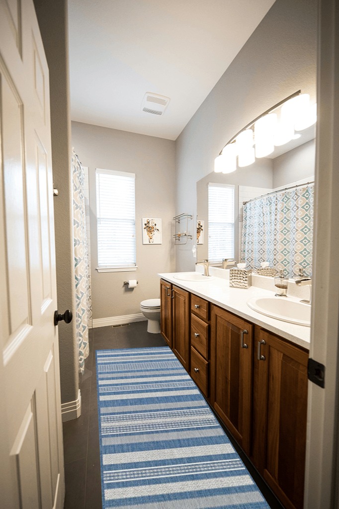 Rug ideas in Wooden and Grey Bathroom