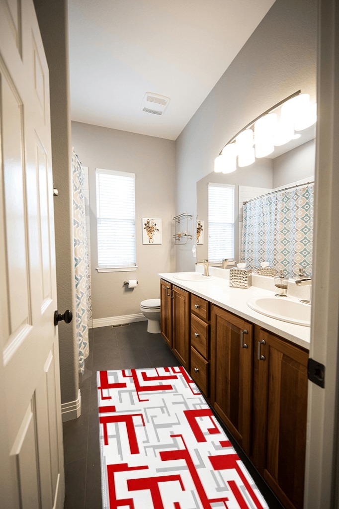 Rug ideas in Wooden and Grey Bathroom