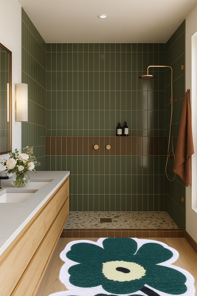 Flower Shape Bath Mats Green Shower Tub Mat Non Slip PVC Loofah Bath Mat Rug for Kitchen 50X80 cm in Green Bathroom