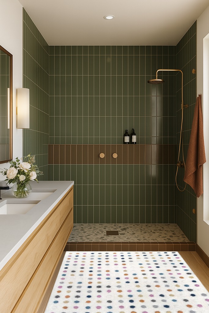 Filson Polka Dots Beige Area Rug Mack & Milo Rug Size: Rectangle 4' x 6' in Green Bathroom