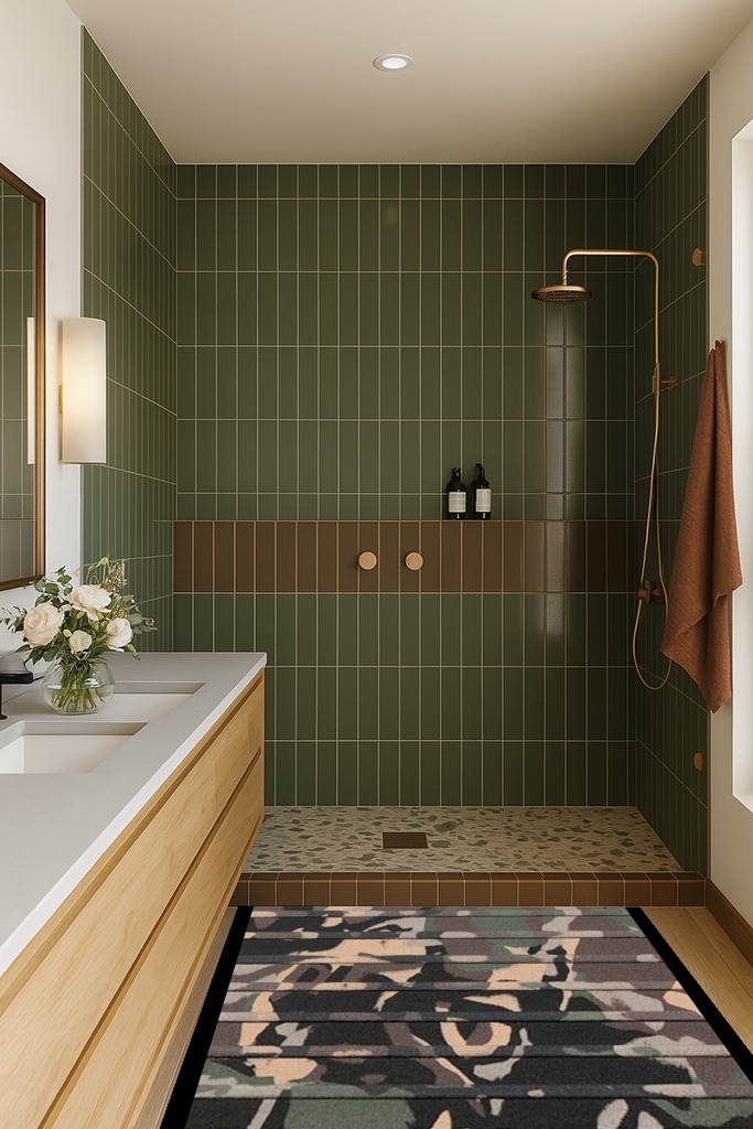 Hydro-Turf sheet with self-adhesive (Duck Camo) in Green Bathroom