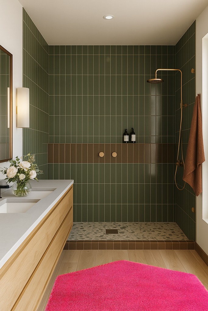 junovo Ultra Soft Rug in Green Bathroom