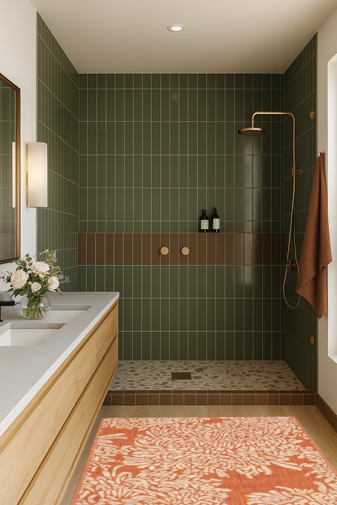 Safavieh Martha Stewart Msr4125A 4'0" x 5'7" Terracotta / Beige Area Rug in Green Bathroom