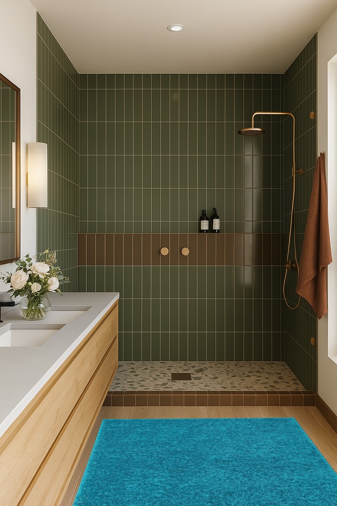 Well Woven Elle Basics | Emerson Shag Teal Blue | Textured Area Rug (3'11" x 5'3") in Green Bathroom