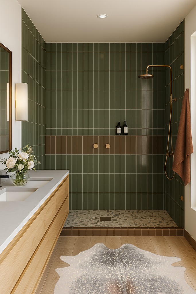 Loloi II Bryce Collection BZ-07 Pewter/Gold, Contemporary 3'-10" x 5' Accent Rug in Green Bathroom
