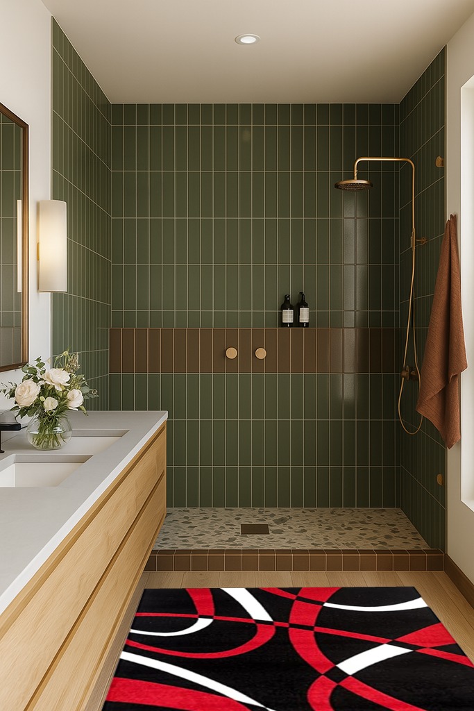2305 Geometric Abstract Red Black 4x5 Area Rugs for Living Room in Green Bathroom