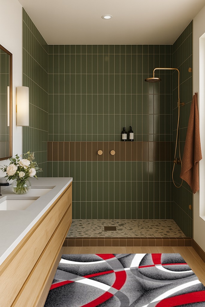 Persian Area Rugs 2305 Gray 4 ft x 5 ft Modern Abstract Area Rug in Green Bathroom