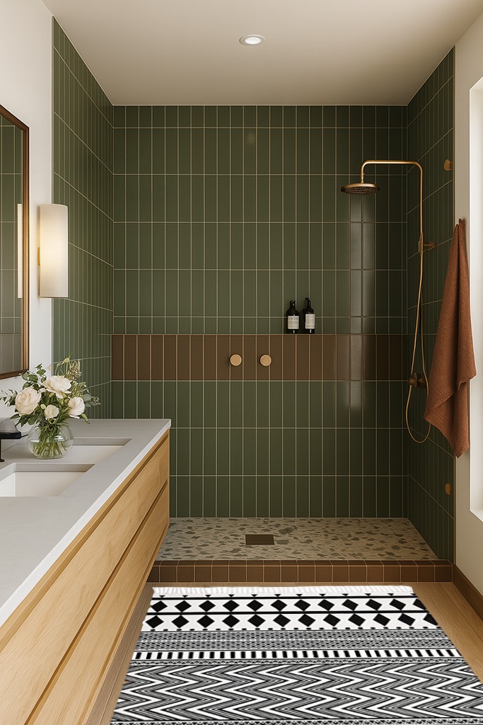 HEBE Bohe Area Rug in Green Bathroom