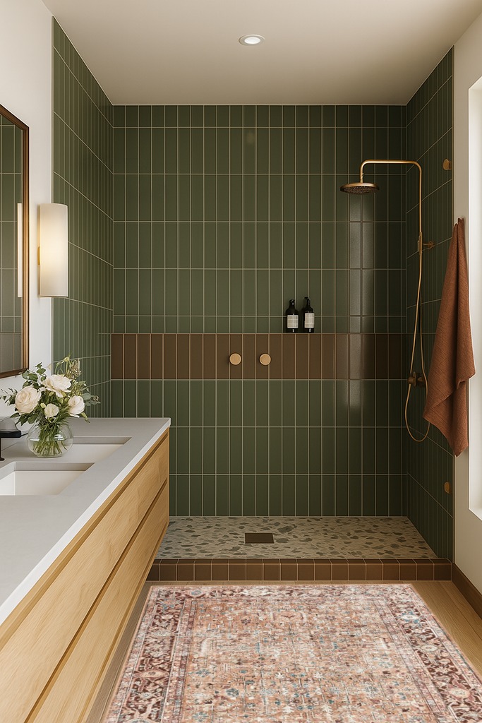 Everwash Callaghan Edith Distressed Vintage Machine Washable Area Rug, Terracotta ... in Green Bathroom