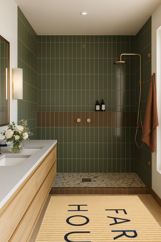 Farmhouse Ticking Farmhouse Chenille Area Rug-CRWN1468YE8 Gracie Oaks Rug Size ... in Green Bathroom