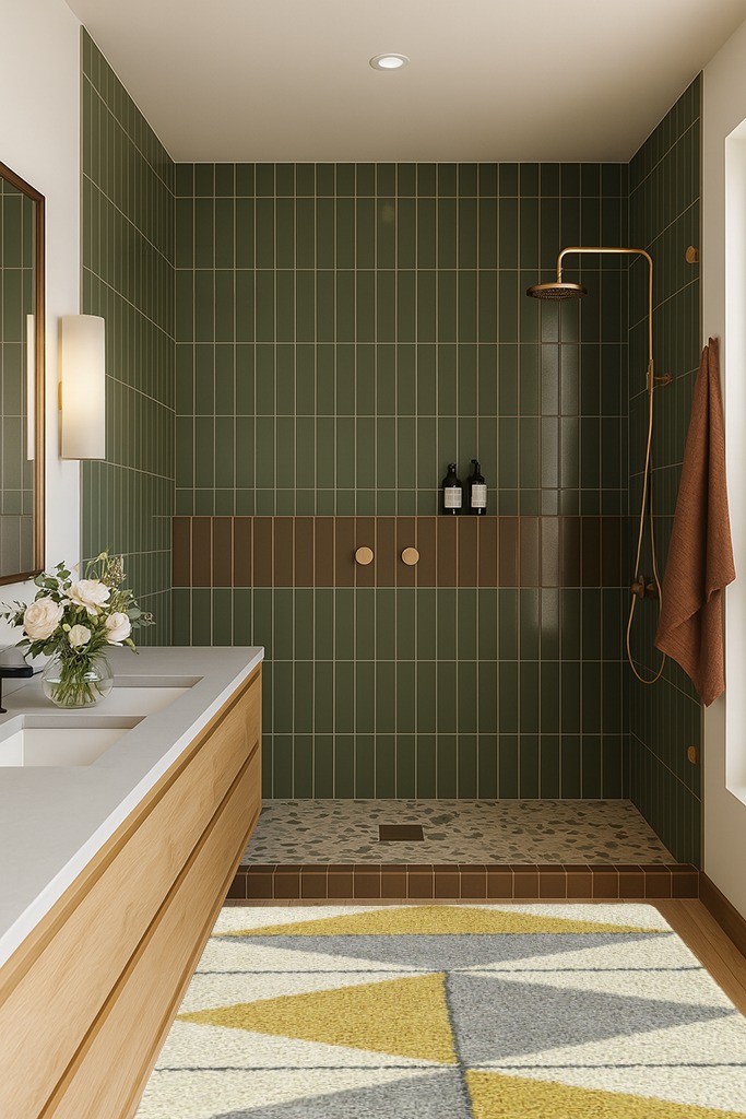 Balta Levine Yellow 4 ft. 4 in. x 6 ft. Geometric Indoor Area Rug in Green Bathroom