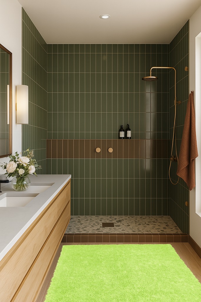 Green Chenille Shag Rug - 4' x 6' St Croix Trading in Green Bathroom