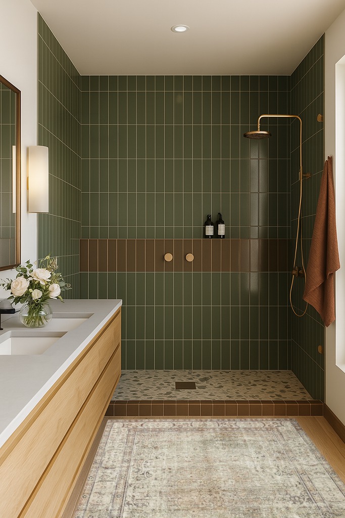 Loloi II Margot Collection MAT-01 Antique/Sage 3'-6" x 5'-6" Accent Rug feat. CloudPile in Green Bathroom