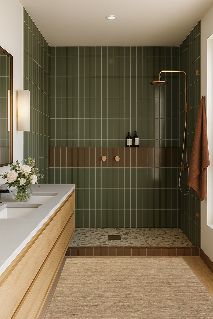 Modern Heather Multi-Tonal Solid Earth 31EA Gracie Oaks Rug Size: Rectangle 3’6 ... in Green Bathroom