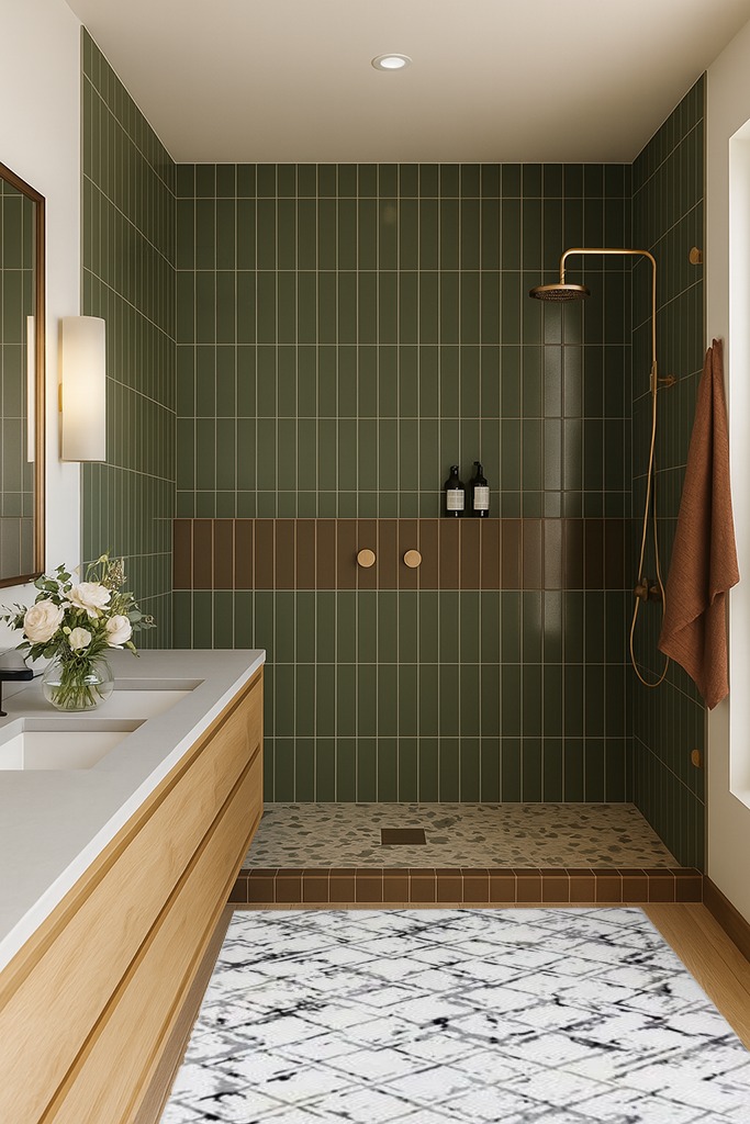 Landgrove Geometric Gray/Ivory Area Rug 17 Stories Rug Size: Rectangle 3'6" x 5'6" in Green Bathroom